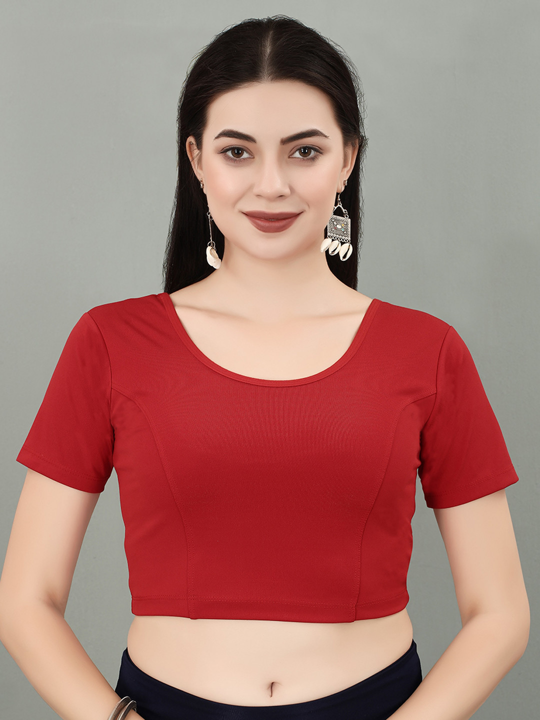 

SERONA FABRICS Short Sleeves Saree Blouse, Red