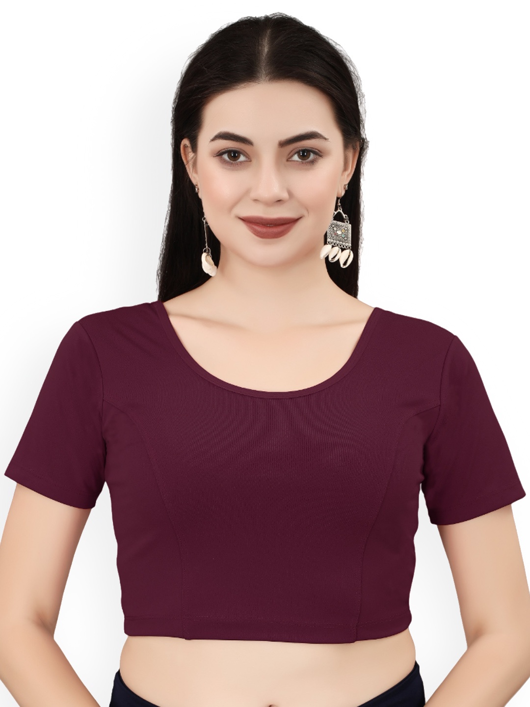

SERONA FABRICS Short Sleeves Saree Blouse, Purple