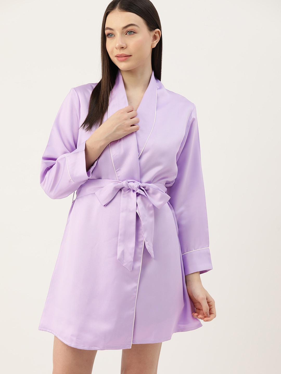 

ETC Solid Mini Satin Robe, Lavender