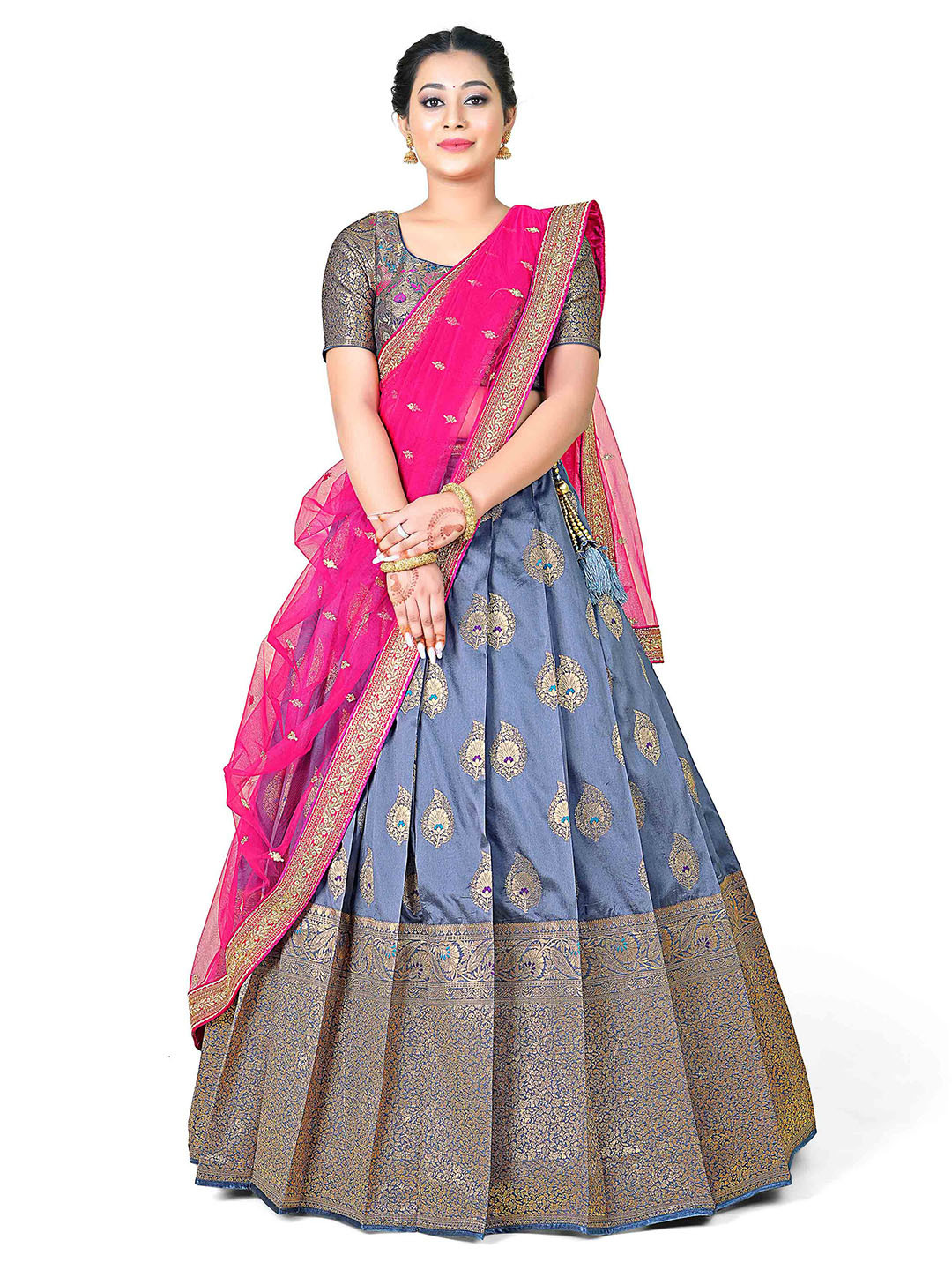 

HALFSAREE STUDIO Semi-Stitched Lehenga & Unstitched Blouse With Dupatta, Grey