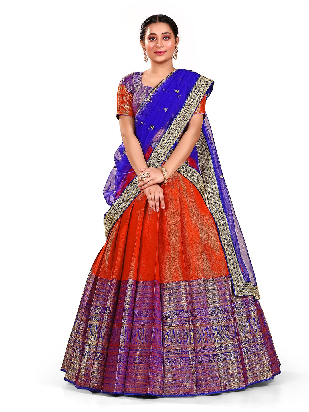 

HALFSAREE STUDIO Woven Design Semi-Stitched Lehenga & Unstitched Blouse With Dupatta, Red