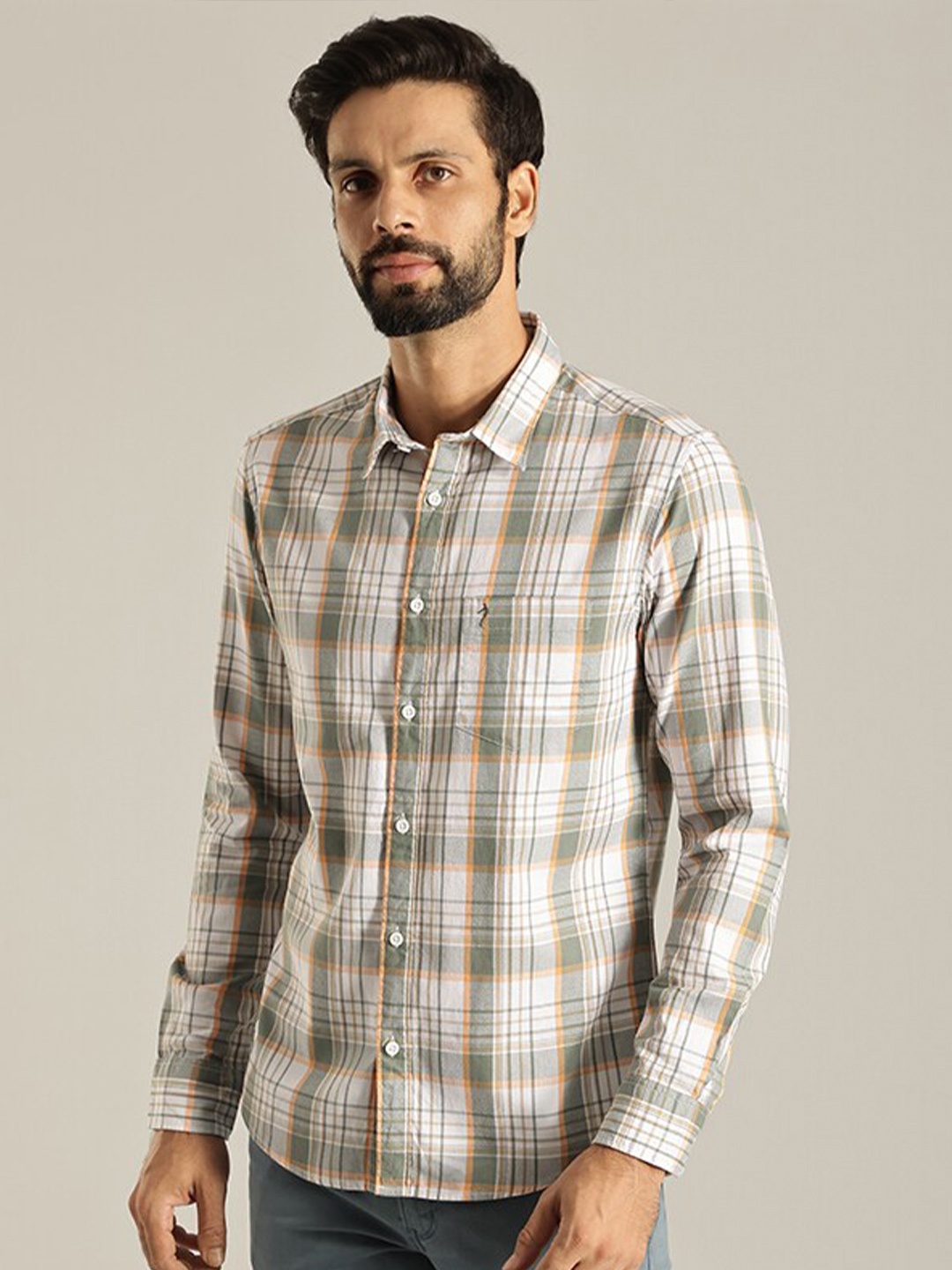 

Indian Terrain Chiseled Slim Fit Tartan Checked Pure Cotton Casual Shirt, Green