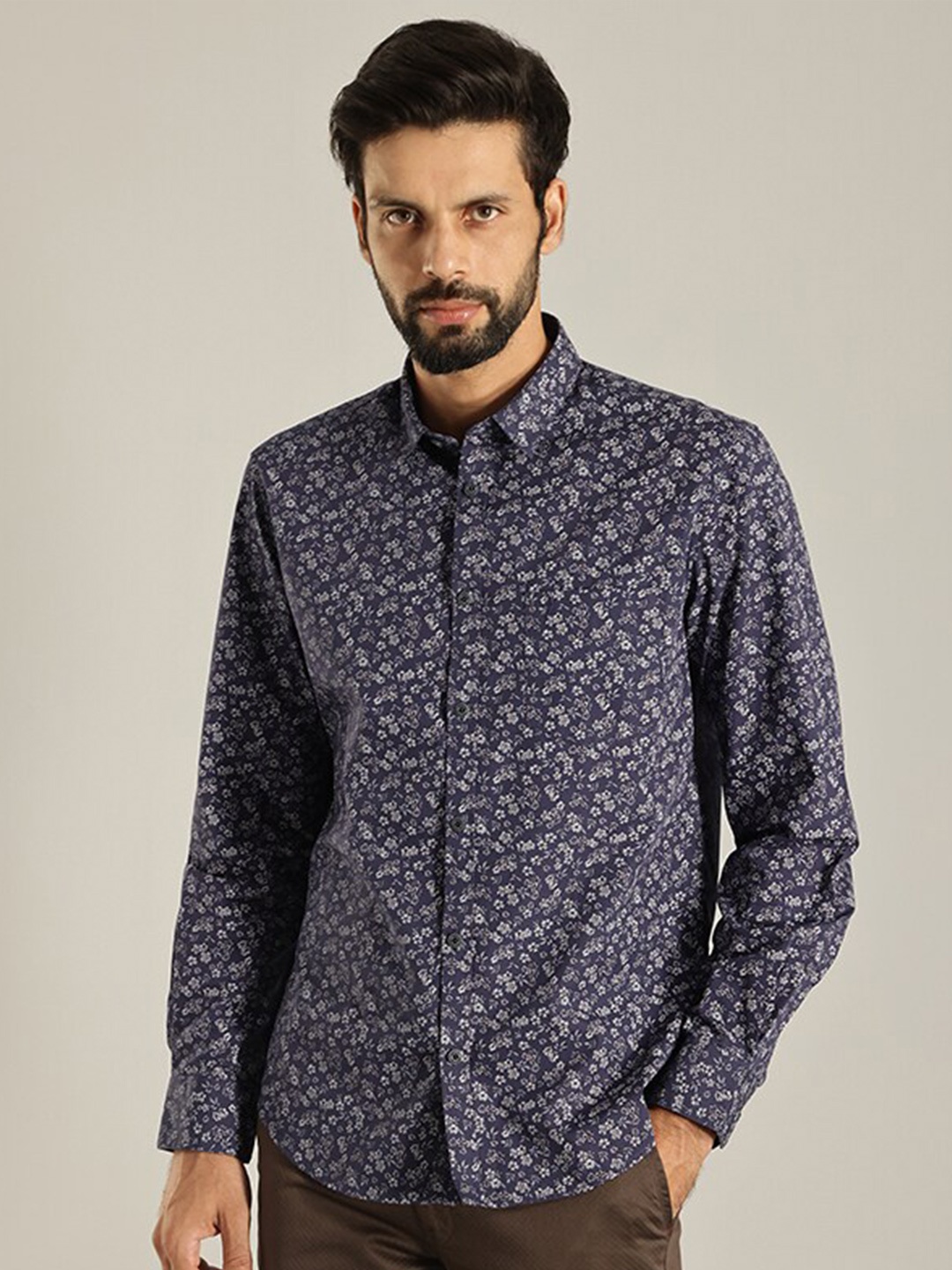 

Indian Terrain Floral Printed India Slim Cotton Casual Shirt, Blue