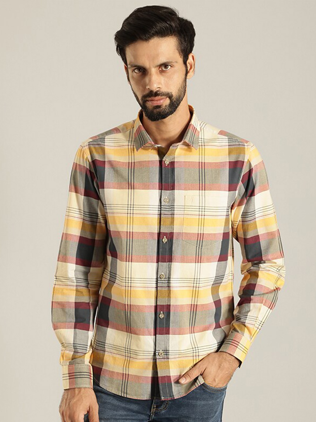 

Indian Terrain India Slim Fit Tartan Checked Pure Cotton Casual Shirt, White