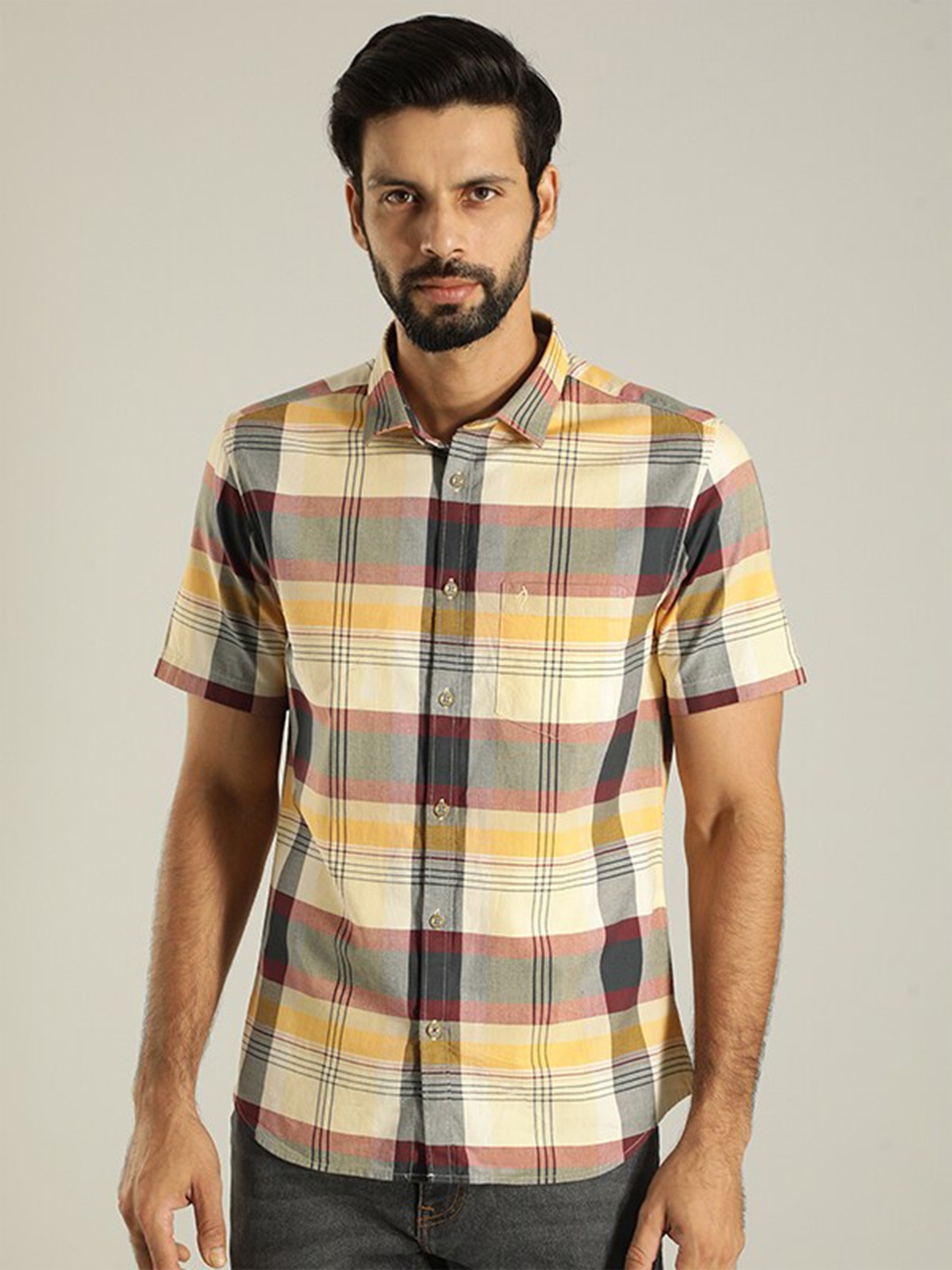 

Indian Terrain Chiseled Slim Fit Tartan Checked Casual Shirt, White