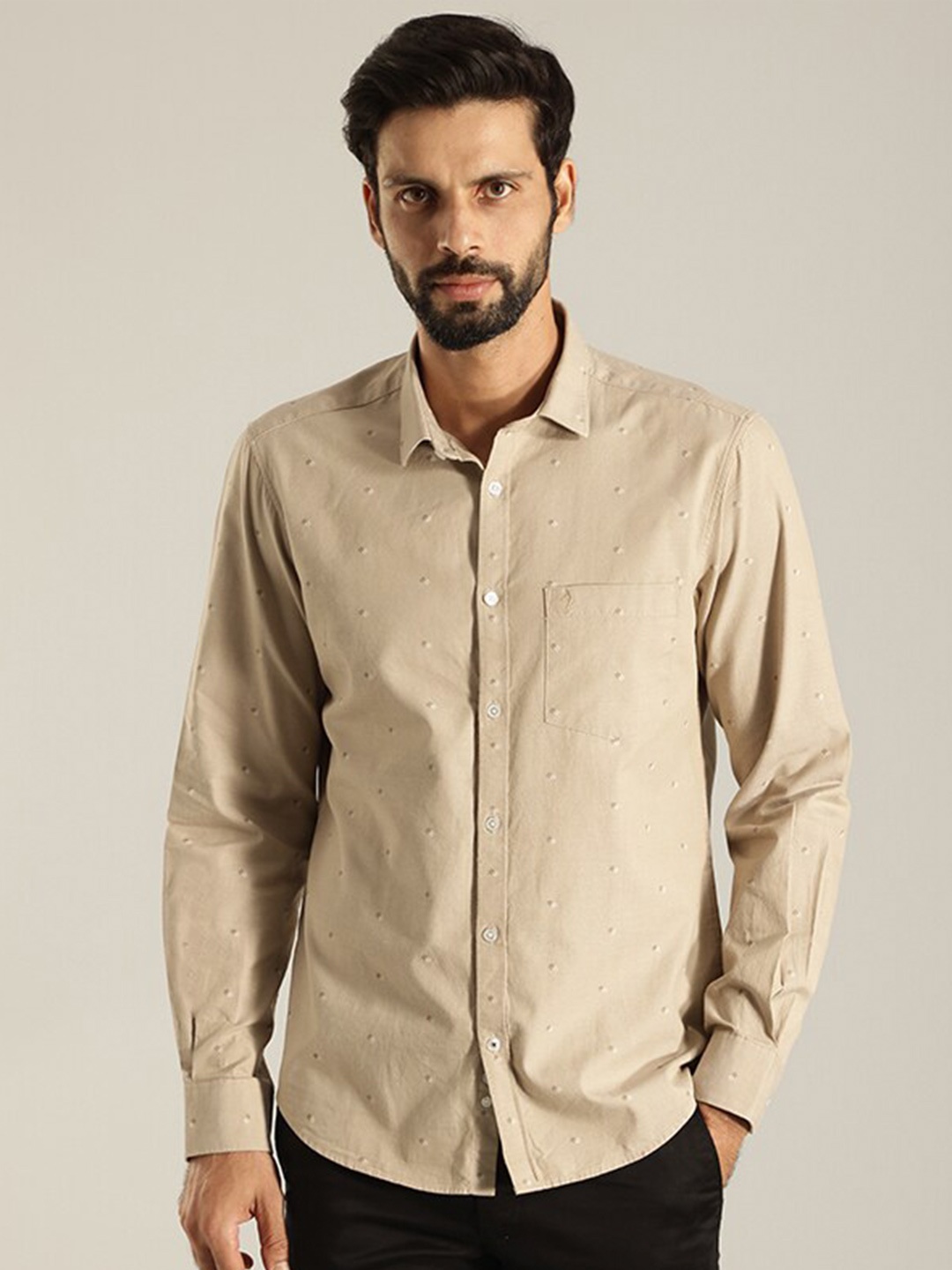 

Indian Terrain Floral Printed India Slim Fit Cotton Casual Shirt, Brown