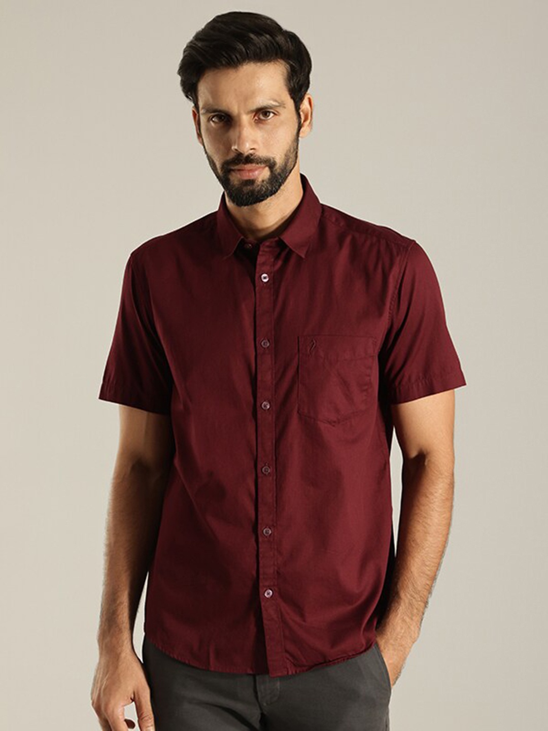 

Indian Terrain India Slim Opaque Pure Cotton Casual Shirt, Red