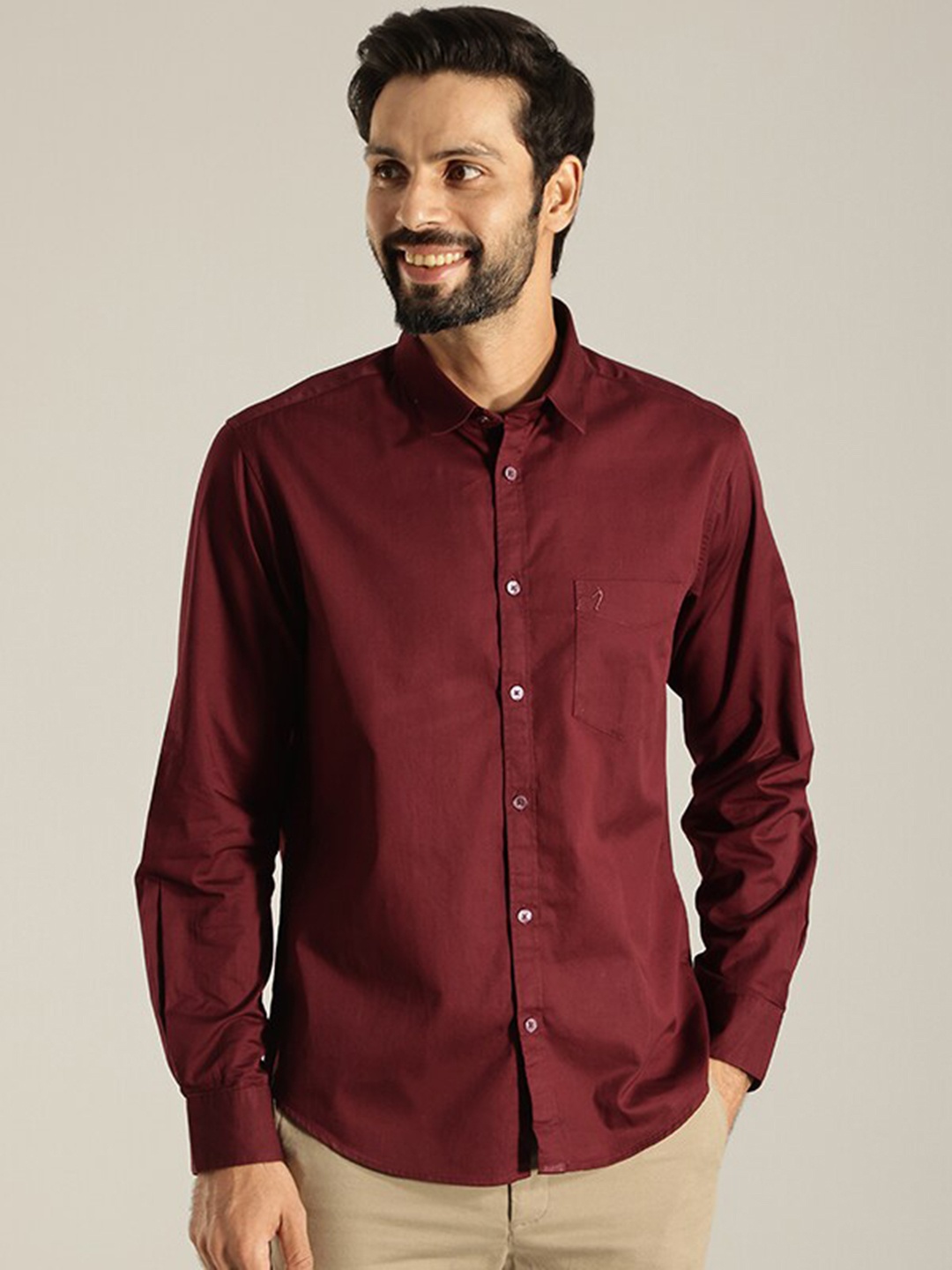 

Indian Terrain Slim Fit Opaque Pure Cotton Casual Shirt, Red