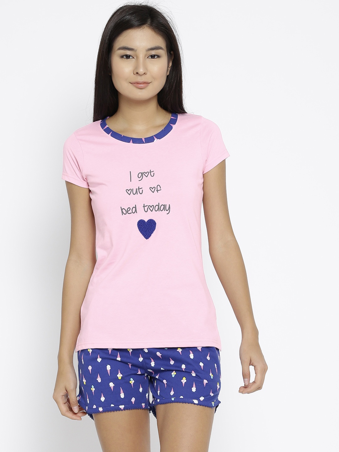 

Sweet Dreams Women Pink & Navy Printed Night Suit 212618