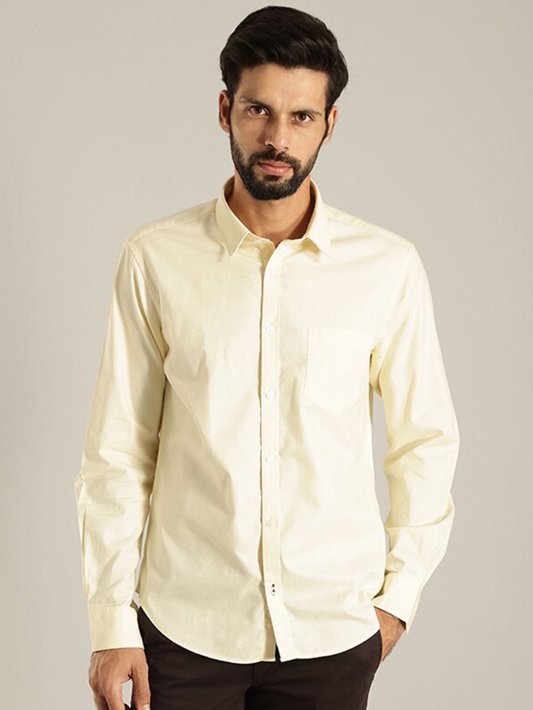 

Indian Terrain India Slim Spread Collar Pure Cotton Casual Shirt, Yellow