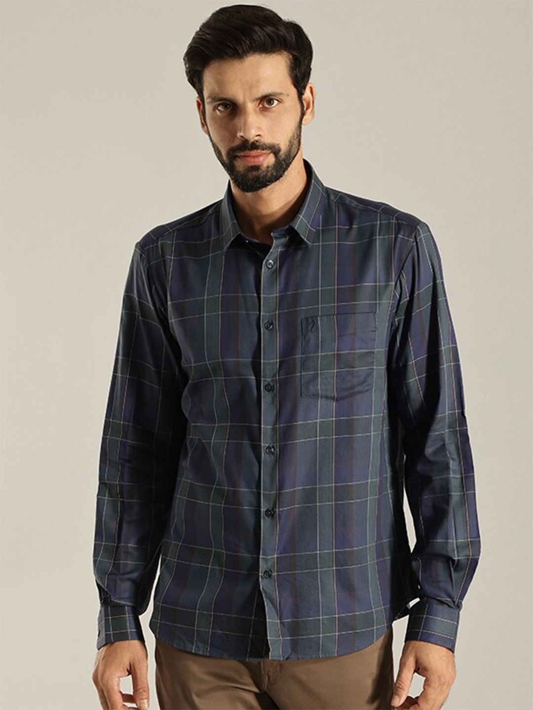 

Indian Terrain India Slim Tartan Checks Checked Casual Shirt, Blue