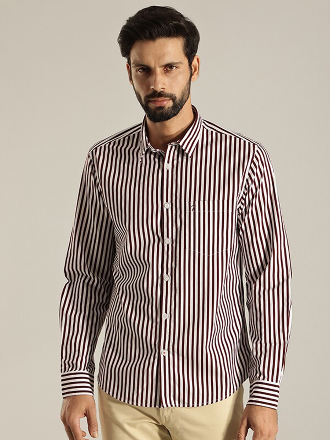 

Indian Terrain Striped India Slim Fit Cotton Casual Shirt, Brown