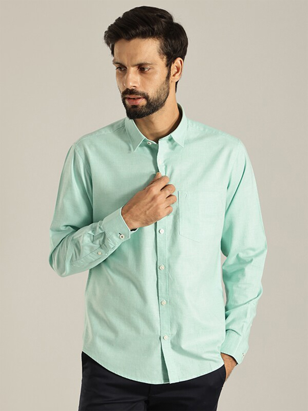 

Indian Terrain India Slim Spread Collar Pure Cotton Casual Shirt, Green