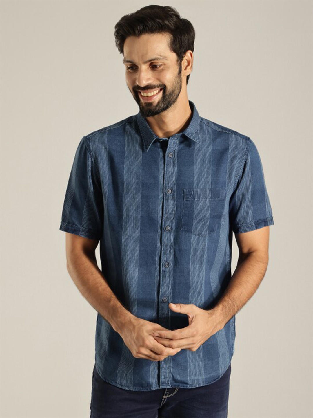

Indian Terrain Slim Fit Opaque Checked Casual Shirt, Blue