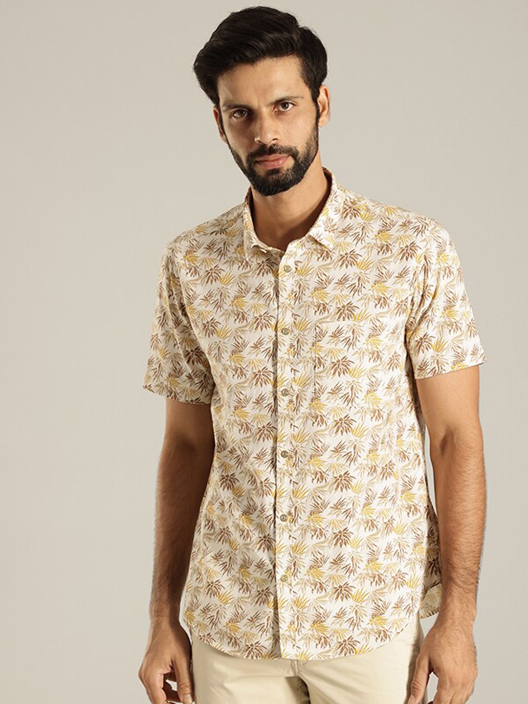 

Indian Terrain Floral Printed Slim Fit Pure Cotton Casual Shirt, White
