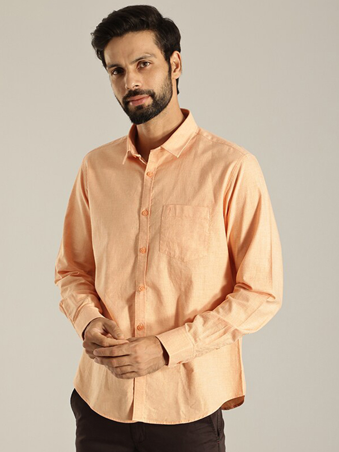 

Indian Terrain India Slim Spread Collar Pure Cotton Casual Shirt, Yellow