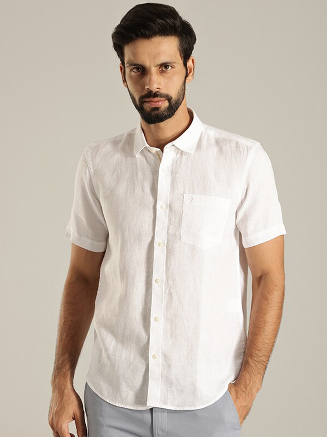 

Indian Terrain India Slim Spread Collar Pure Linen Casual Shirt, White