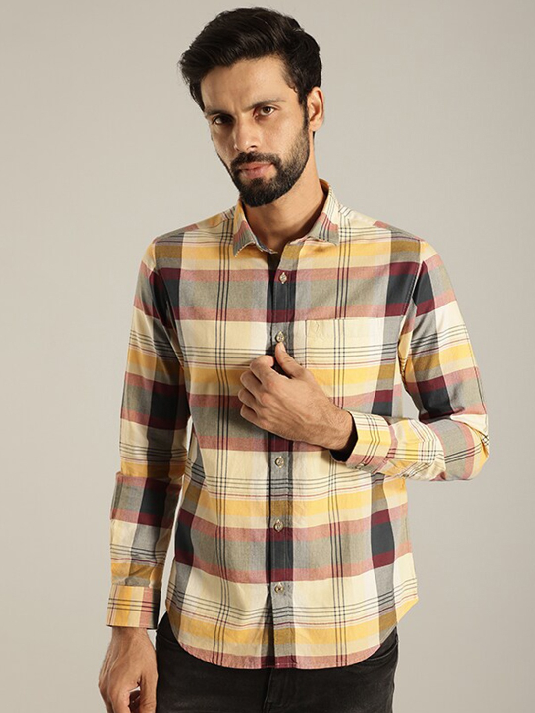 

Indian Terrain Chiseled Slim Fit Tartan Checked Pure Cotton Casual Shirt, White