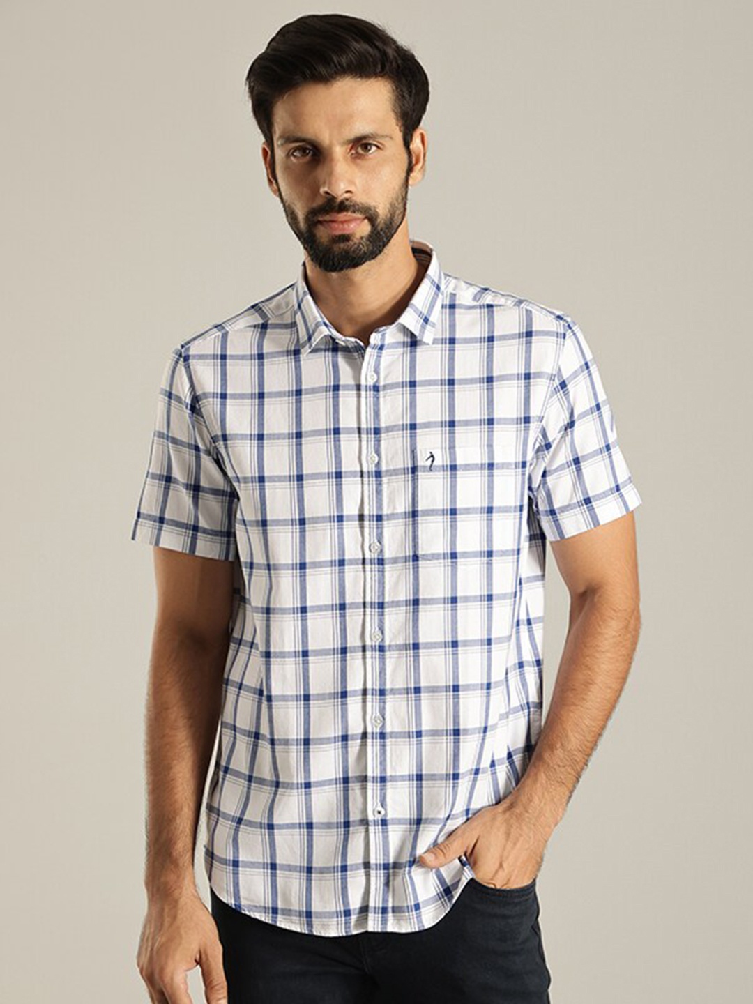 

Indian Terrain Other Checks India Slim Fit Cotton Casual Shirt, Blue