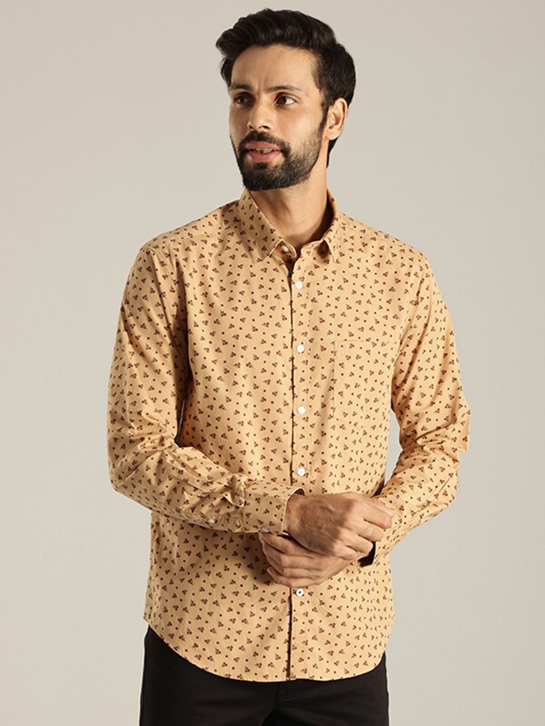 

Indian Terrain India Slim Micro Ditsy Printed Pure Cotton Casual Shirt, Yellow