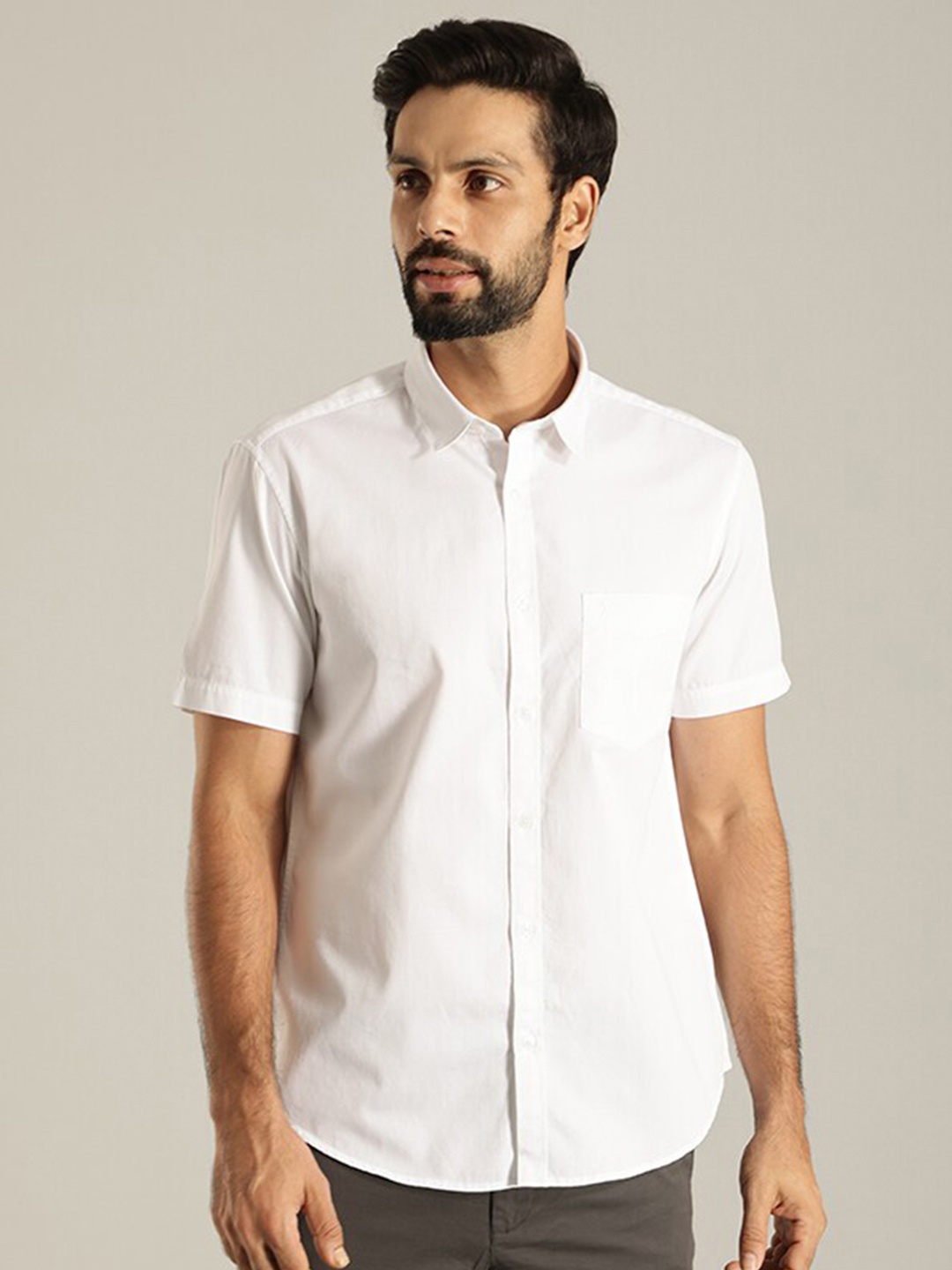 

Indian Terrain India Slim Slim Fit Spread Collar Cotton Casual Shirt, White