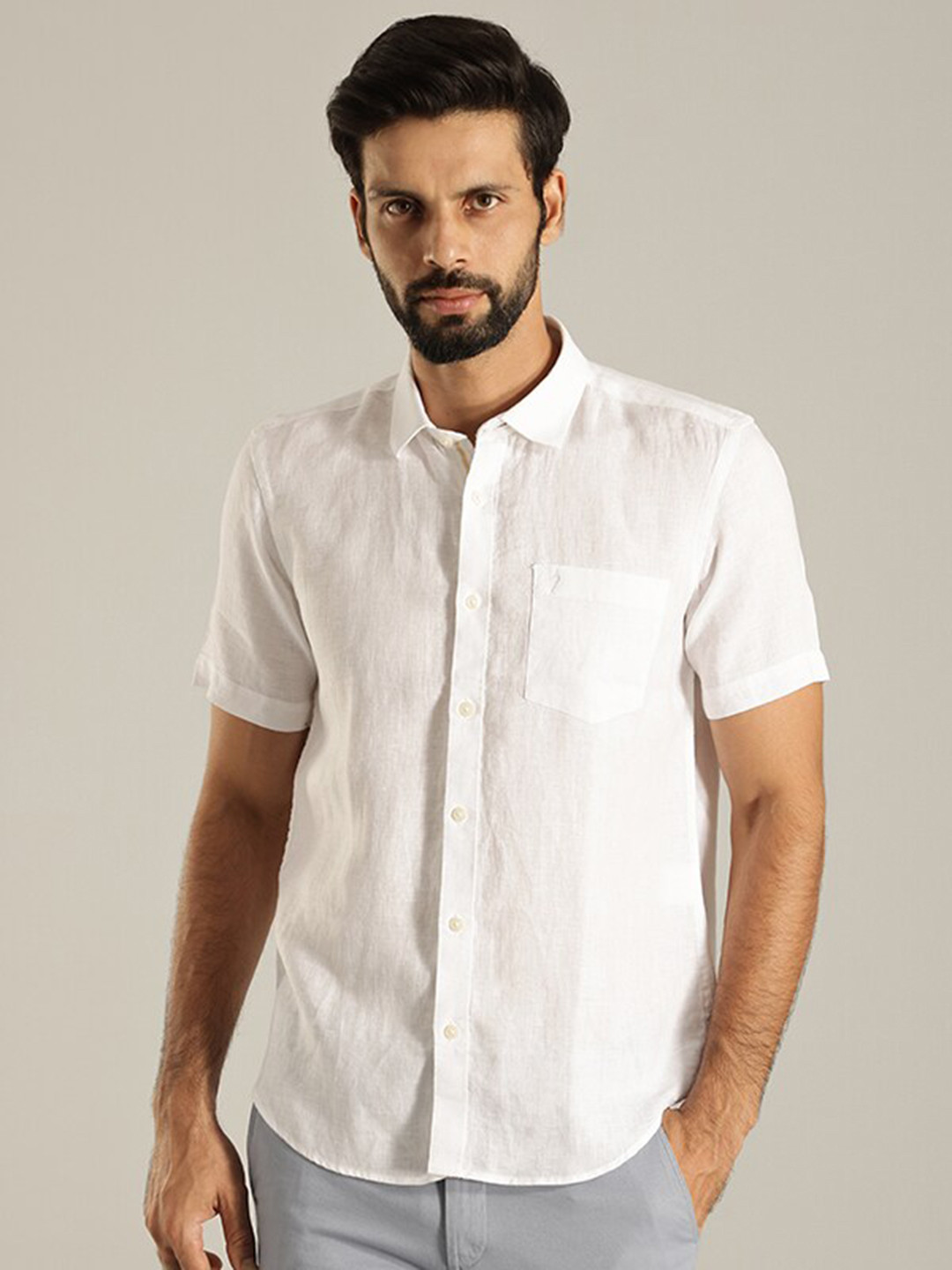 

Indian Terrain India Slim Opaque Pure Linen Casual Shirt, White