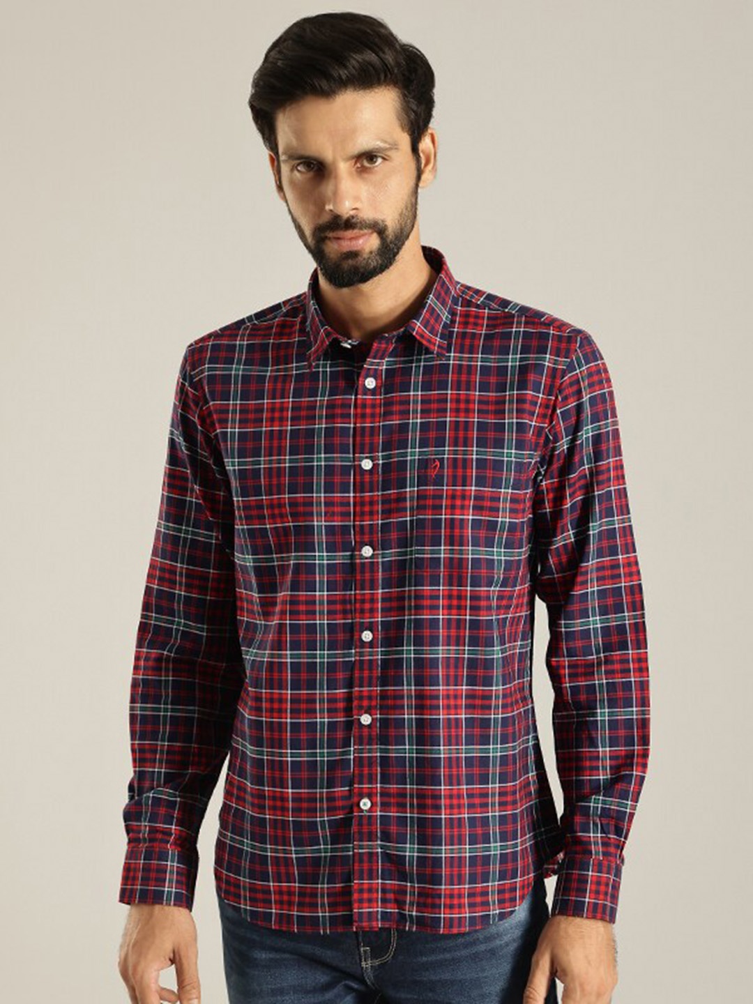

Indian Terrain India Slim Tartan Checks Pure Cotton Casual Shirt, Blue