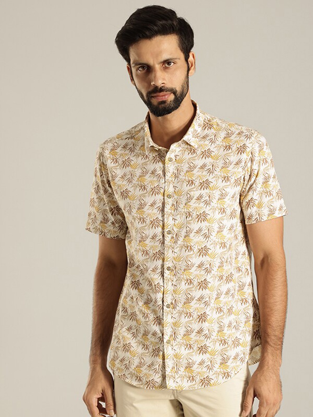 

Indian Terrain India Slim Floral Printed Pure Cotton Casual Shirt, Brown