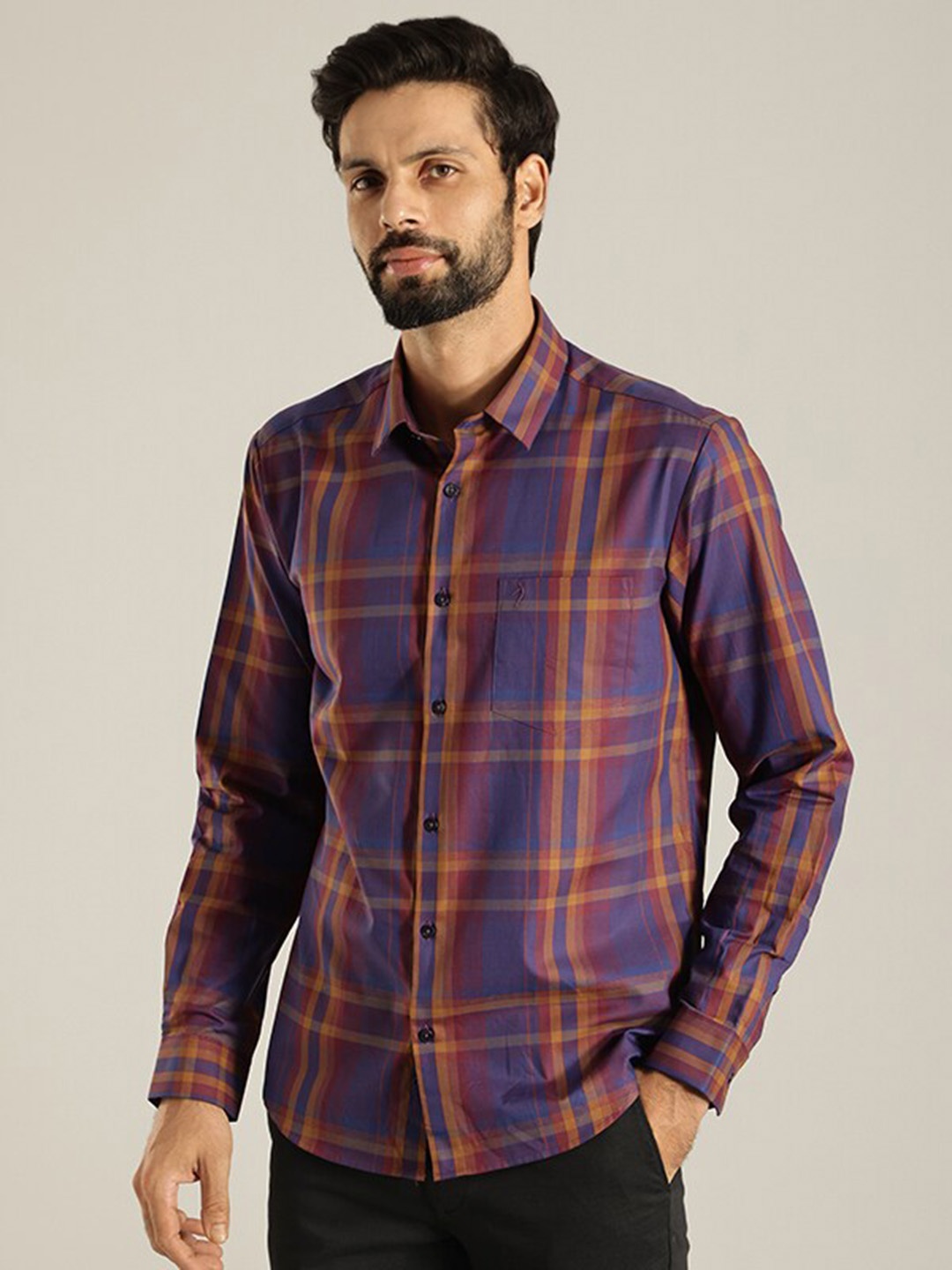 

Indian Terrain India Slim Fit Tartan Checked Pure Cotton Casual Shirt, Red