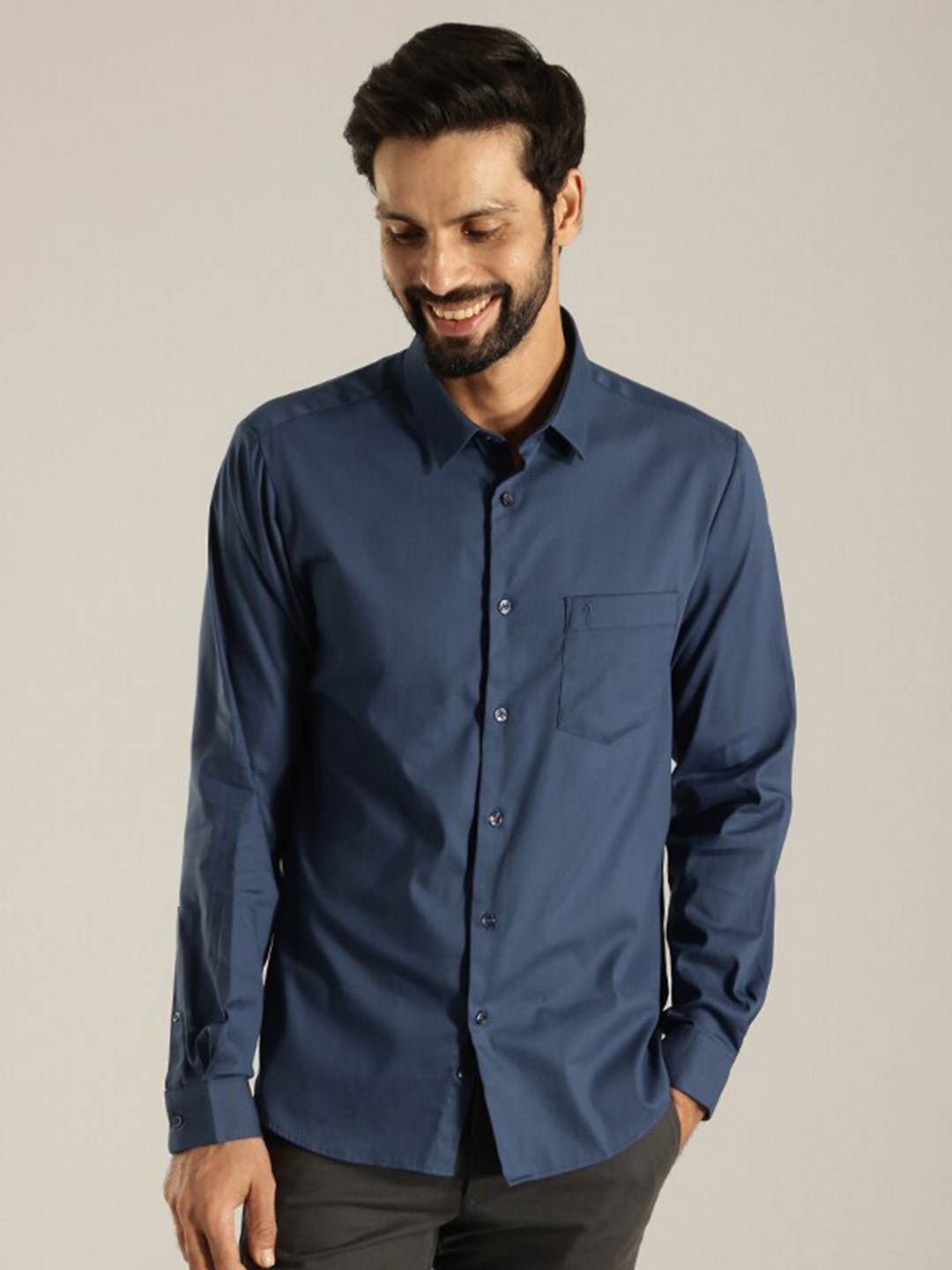 

Indian Terrain Slim Fit Spread Collar Cotton Casual Shirt, Blue