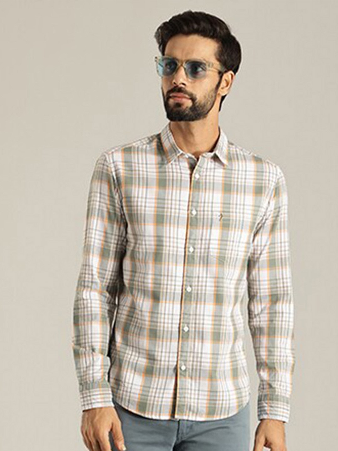 

Indian Terrain Chiseled Slim Fit Tartan Checked Casual Pure Cotton Shirt, Green
