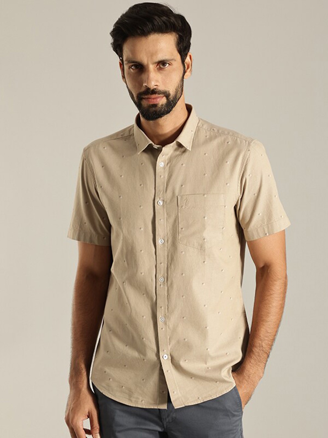 

Indian Terrain Floral Printed India Slim Fit Cotton Casual Shirt, Brown