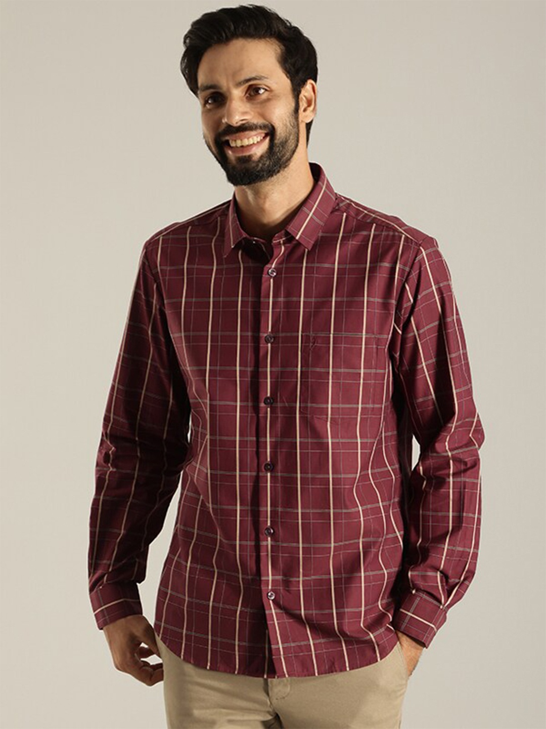 

Indian Terrain Checked Slim Fit Classic Cotton Casual Shirt, Maroon