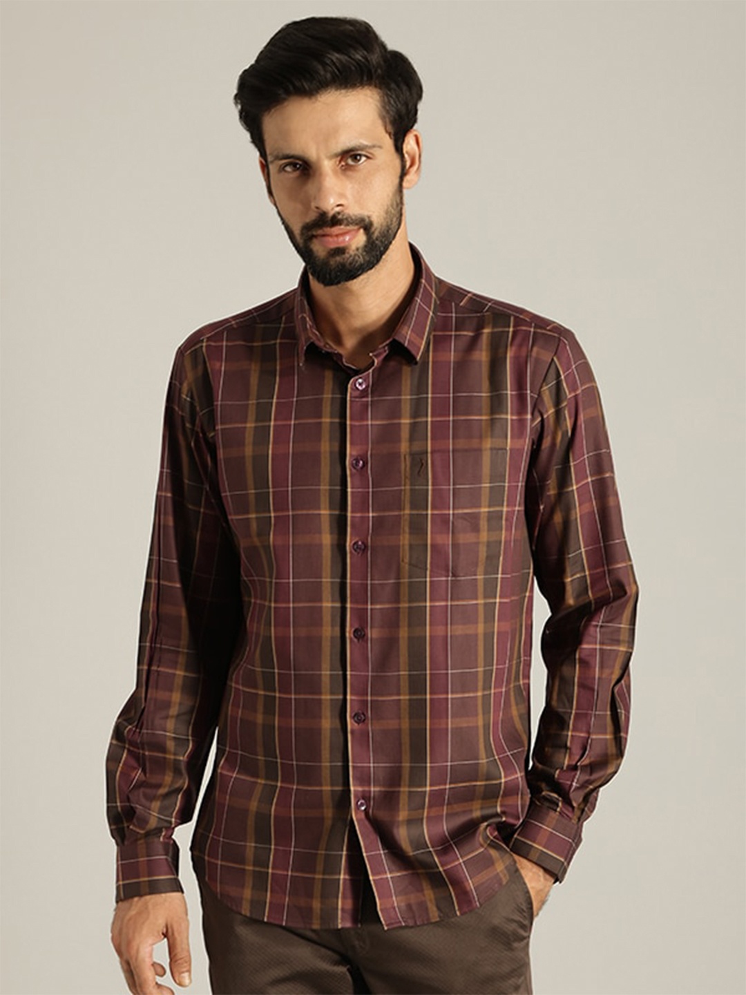

Indian Terrain India Slim Tartan Checked Cotton Casual Shirt, Maroon