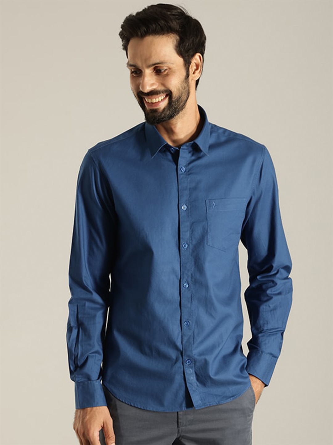 

Indian Terrain India Slim Spread Collar Pure Cotton Casual Shirt, Blue