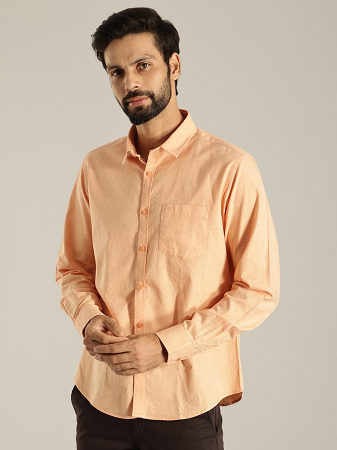 

Indian Terrain Slim Fit Spread Collar Opaque Pure Cotton Casual Shirt, Yellow