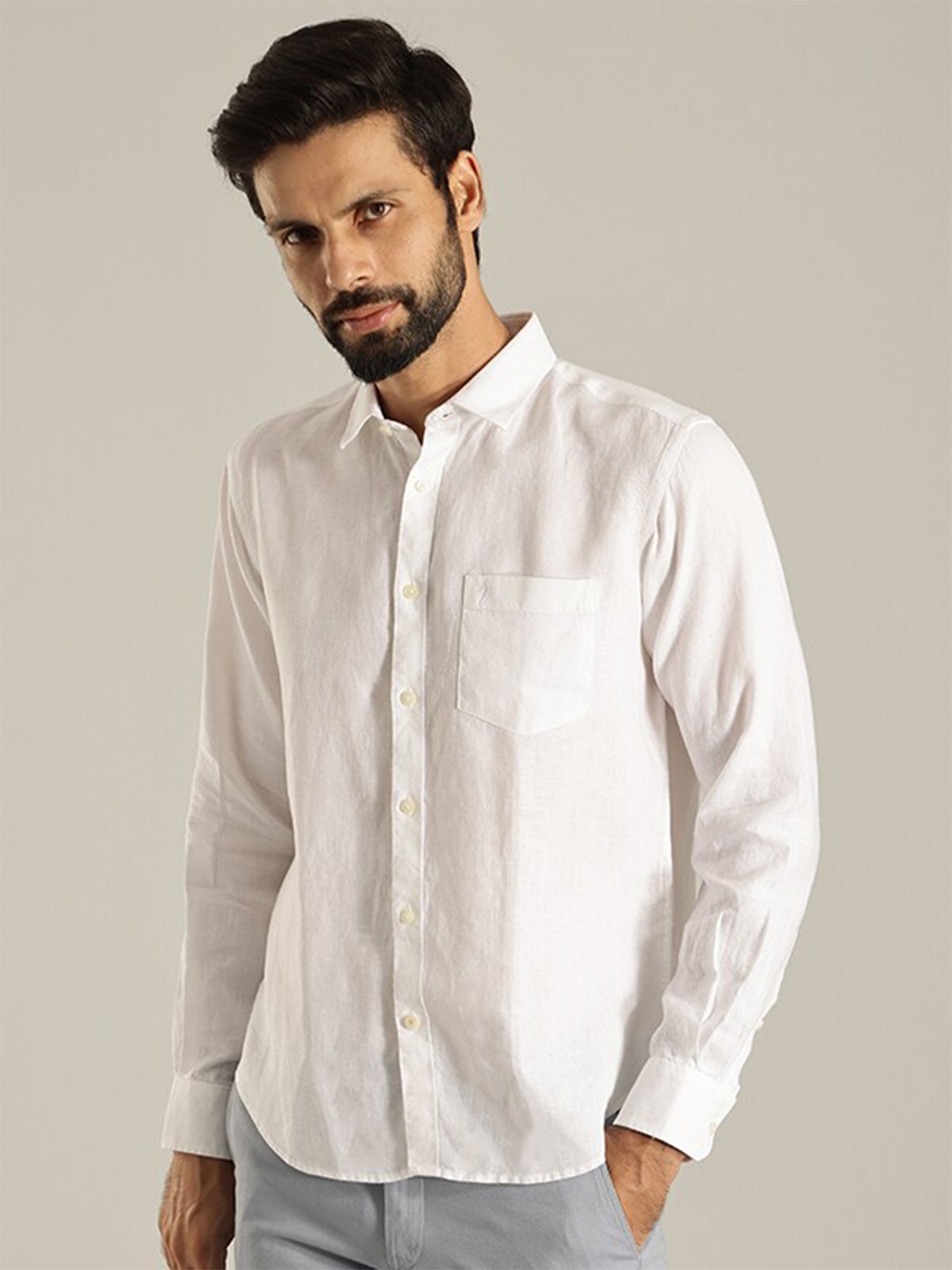 

Indian Terrain India Slim Fit Opaque Casual Pure Linen Shirt, White