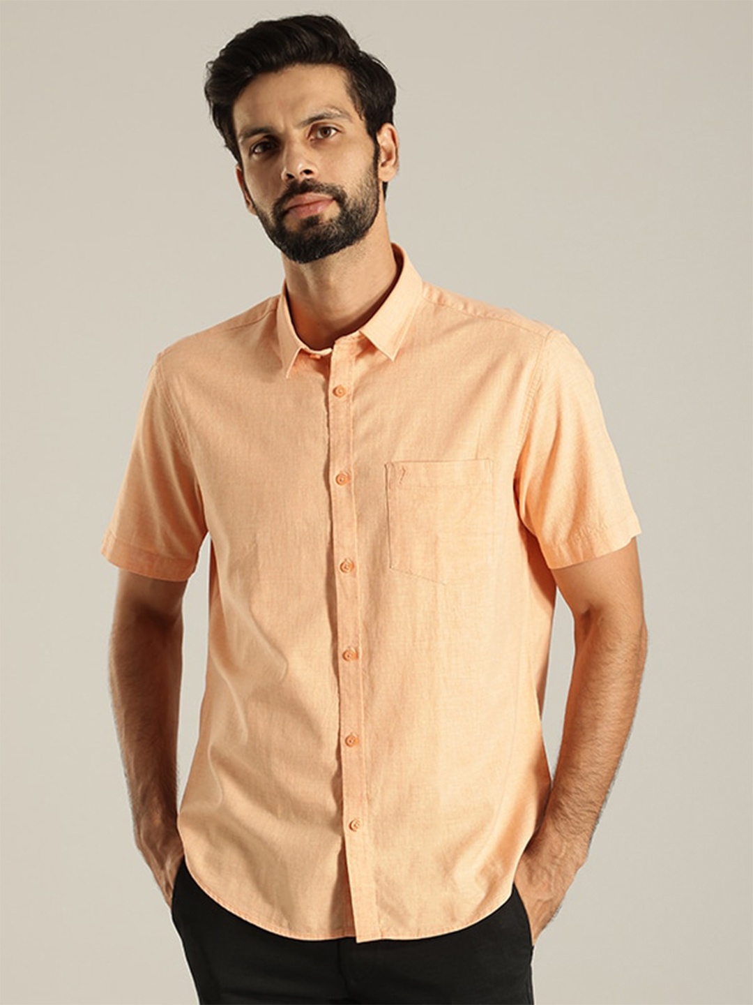 

Indian Terrain India Slim Fit Cotton Casual Shirt, Orange