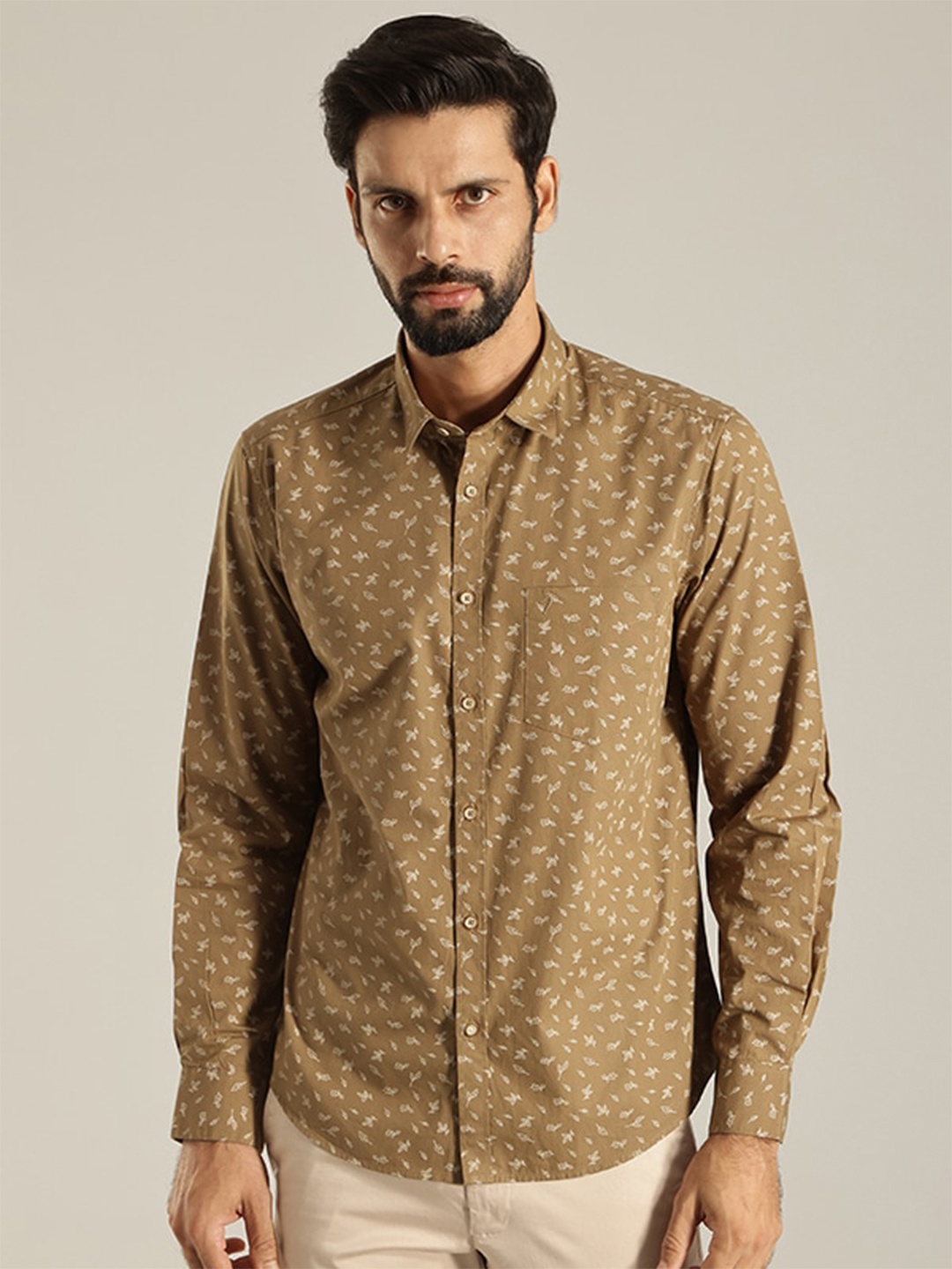 

Indian Terrain India Slim Floral Printed Pure Cotton Casual Shirt, Brown