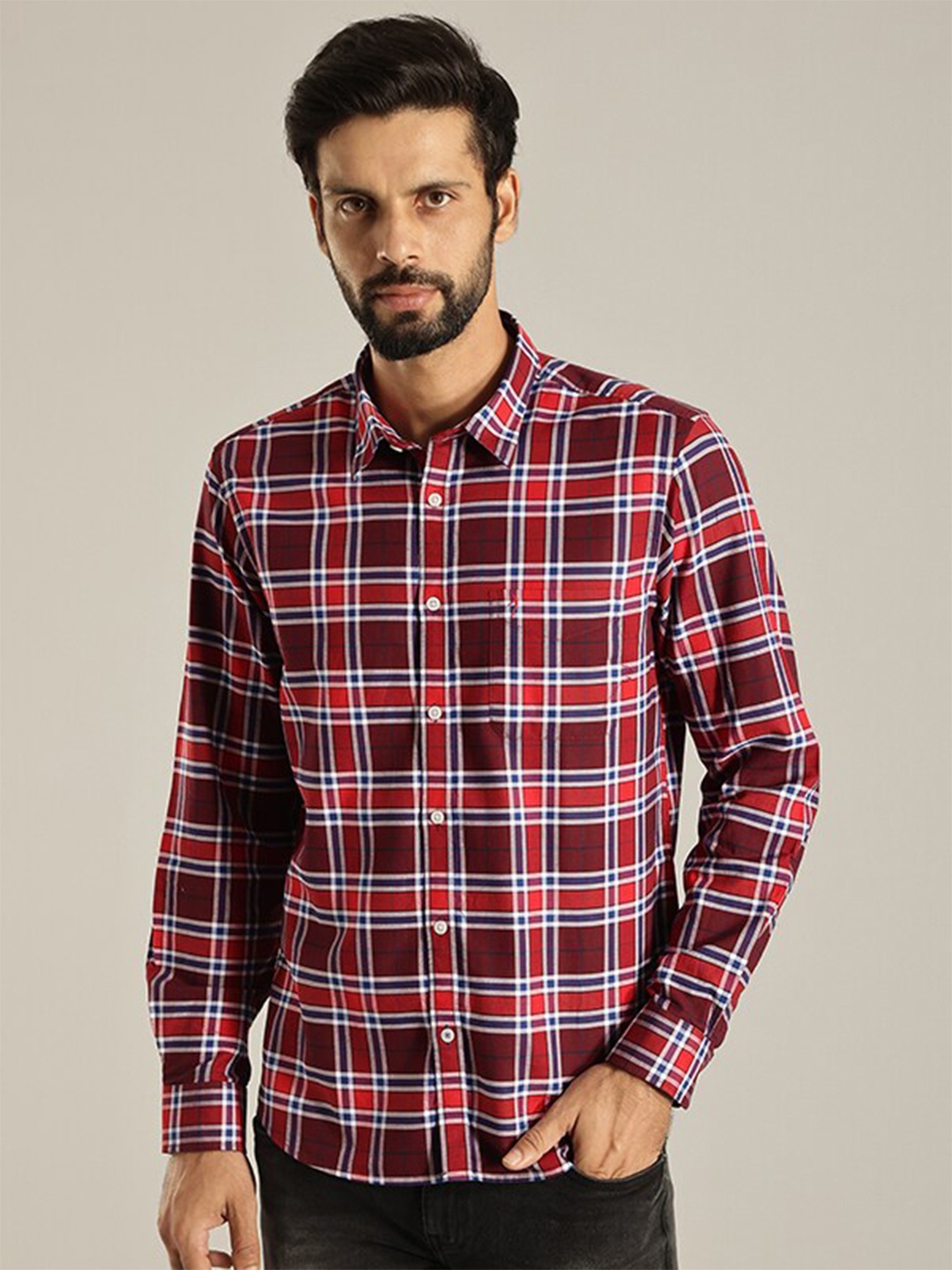 

Indian Terrain Slim Fit Tartan Checked Casual Shirt, Red