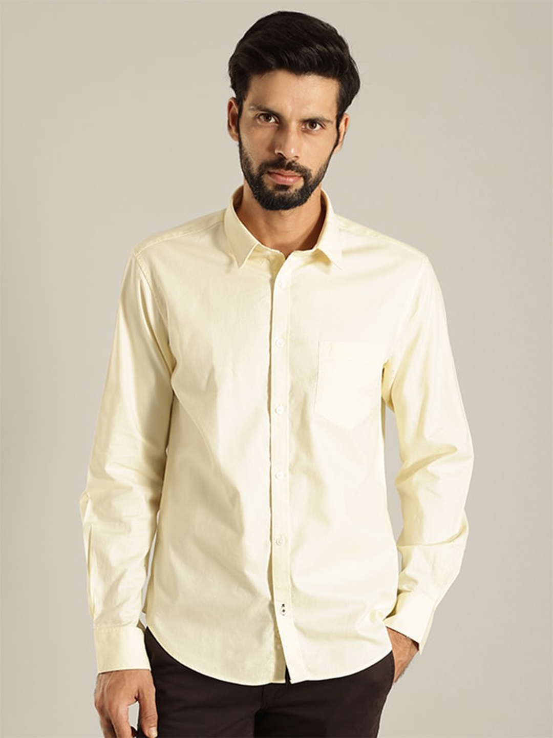 

Indian Terrain Slim Fit Opaque Pure Cotton Casual Shirt, Yellow