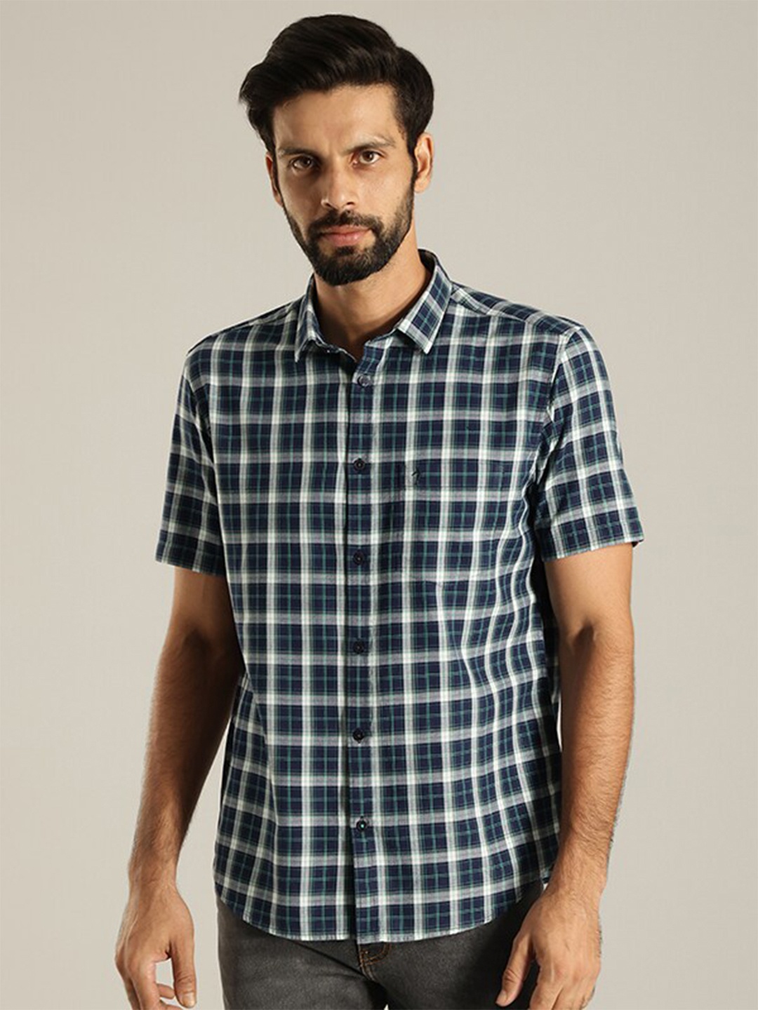 

Indian Terrain Slim Fit Opaque Checked Casual Shirt, Blue