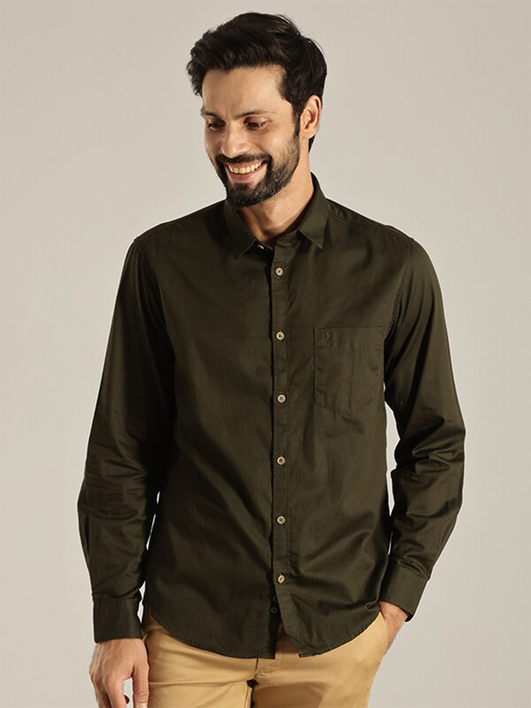 

Indian Terrain India Slim Fit Pure Cotton Casual Shirt, Green