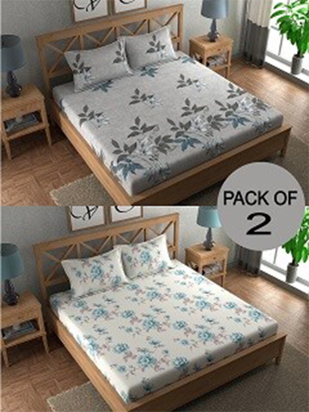 

CHHAVI INDIA White & Grey Floral 210 TC 2 Queen Bedsheet with 4 Pillow Covers