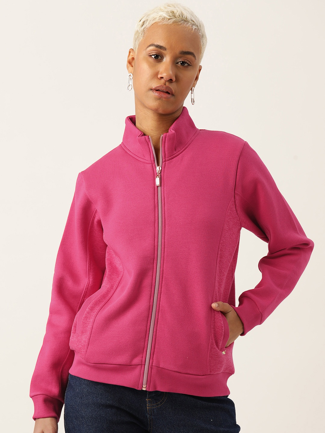 

Monte Carlo Front Open Mock Collar Sweatshirt, Pink