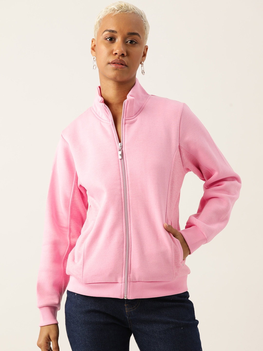 

Monte Carlo Front Open Mock Collar Sweatshirt, Pink
