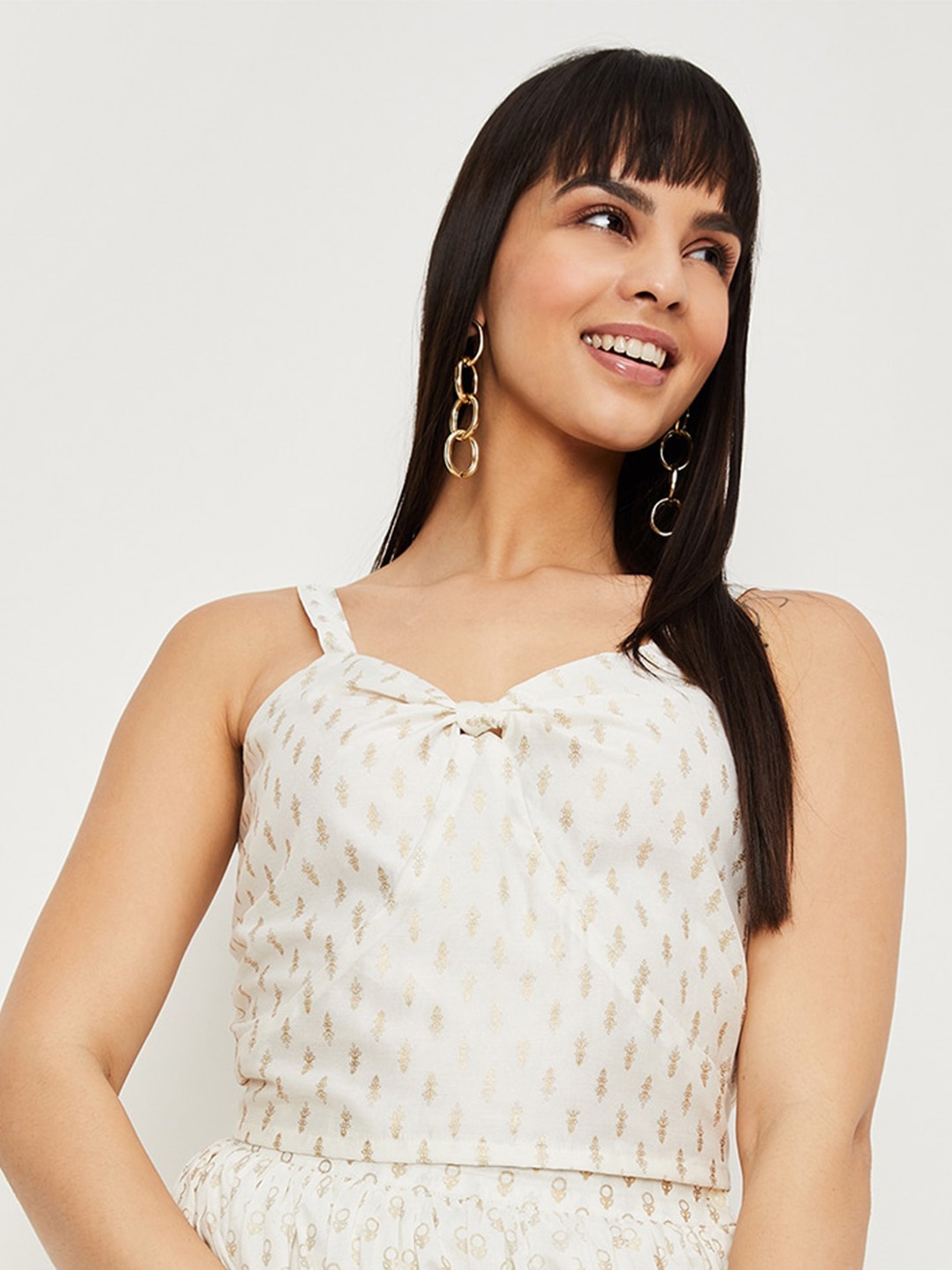 

max Ethnic Printed Shoulder Strap Regular Top, Beige