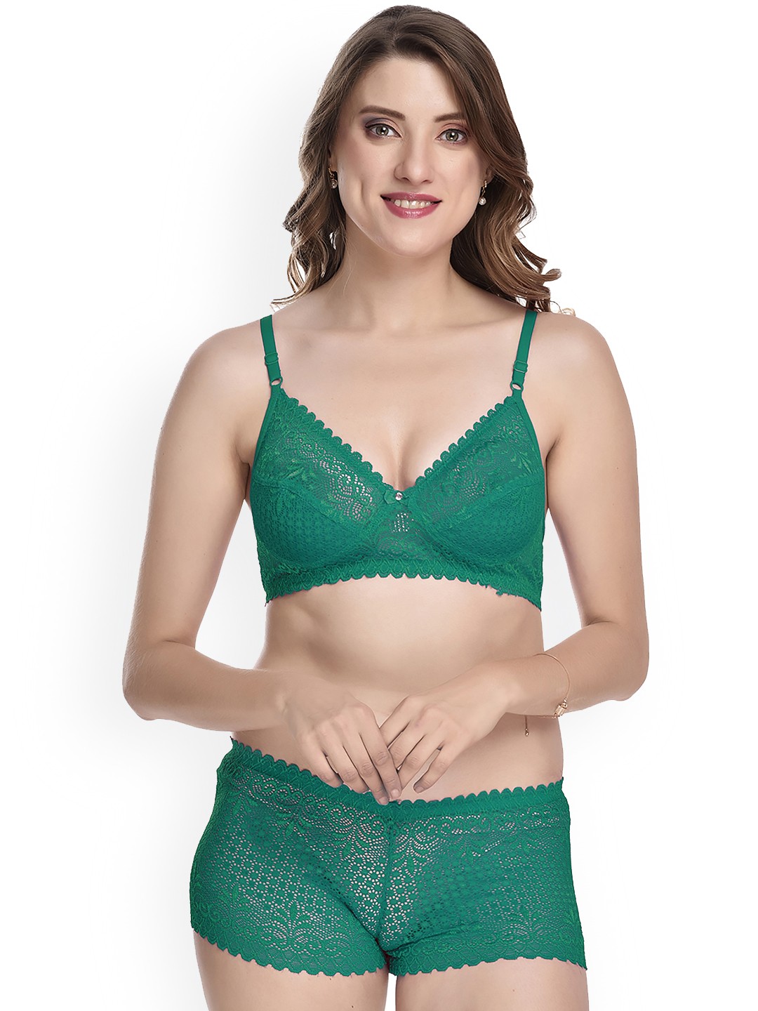 

PIBU Laced Cotton Lingerie Set, Green