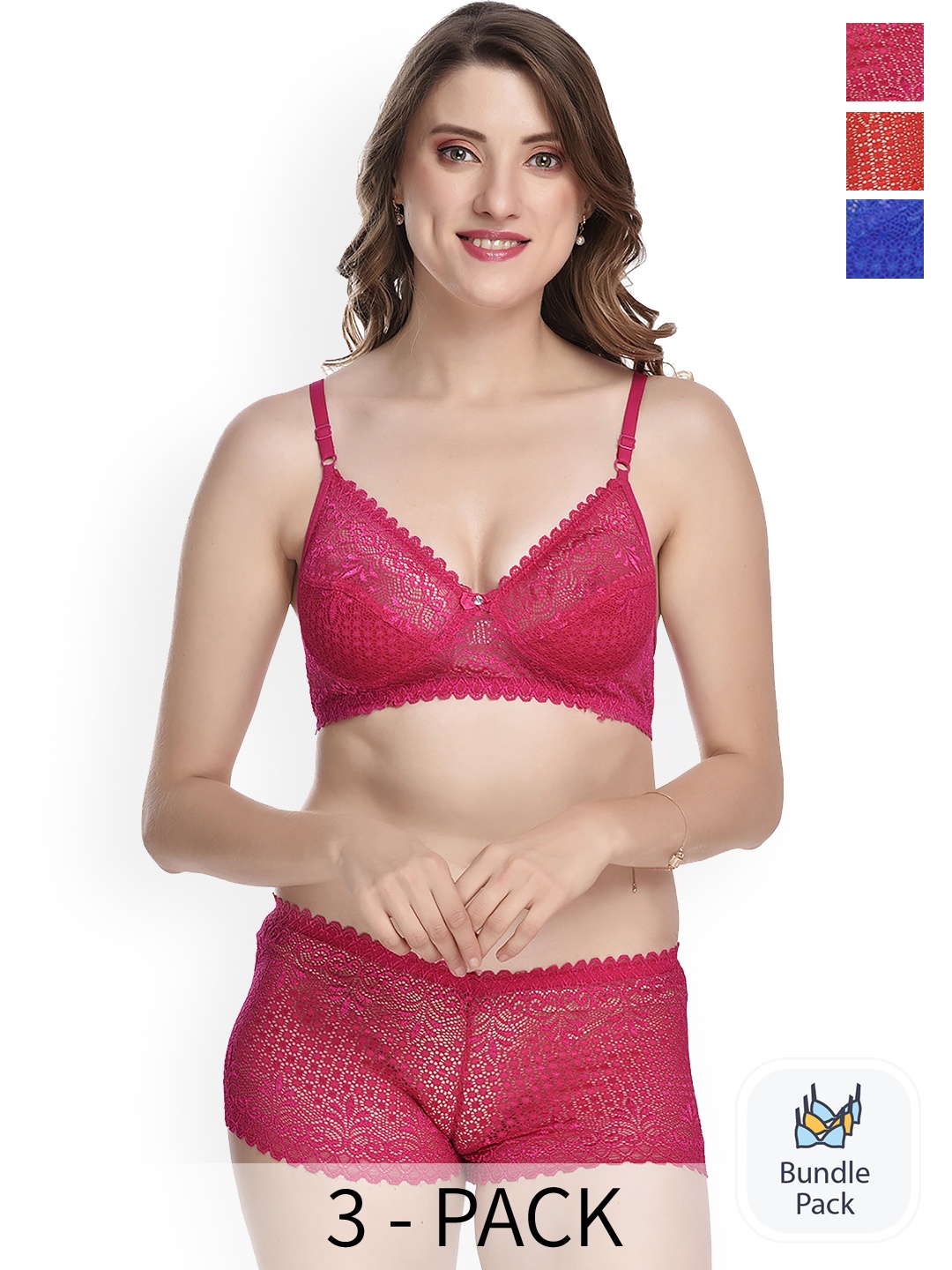 

PIBU Pack Of 3 Self-Design Cotton Lingerie Set, Pink