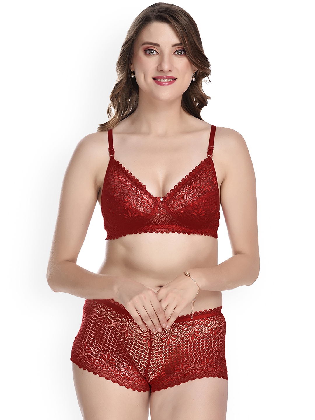 

PIBU Self Design Cotton Lingerie Set, Maroon